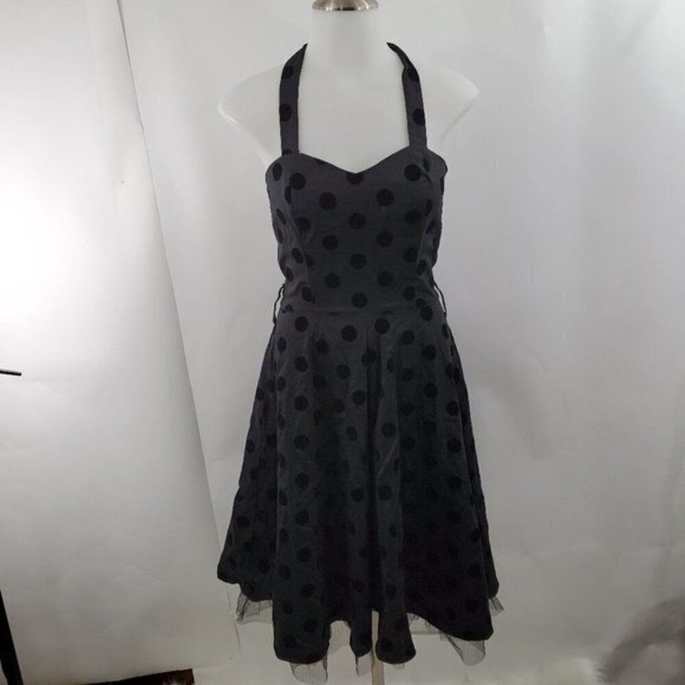 Hearts & Roses Dress S Halter Black Velvet Dot Fit